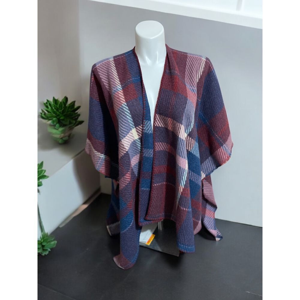 Christopher & Banks Plaid Poncho Fleece Sweater Fall Winter One Size NWT